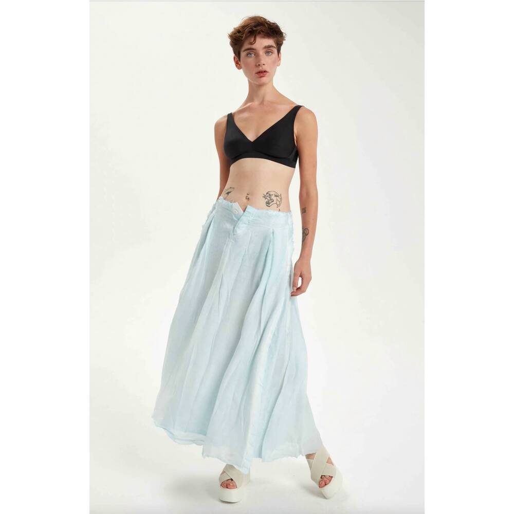 NEW UMIT UNAL washed silk skirt in ice blue